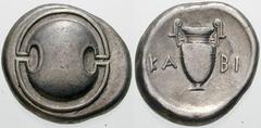 Estimate $300 BOEOTIA, Thebes. Circa 395/390-338 BC. AR Stater (12.16 gm). Boeotian shield / Amphora; KA left, BI right. Hepworth, "The 4th Century BC Magistrate Coinage of the Boiotian Confederacy," 