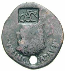 Estimate $150 AUGUSTUS. 27 BC-14 AD. Æ As (10.63 gm). Struck circa 7 BC. M. Salvius Otho, moneyer. Bare head of Augustus right; countermark: monogram CAESAR within quadrilateral incuse / Large S C. RI