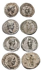 Estimate $200 MARCUS AURELIUS, Caracalla, Plautilla and Trajan Decius. Lot of Four Coins. Includes the following: Marcus Aurelius. AR Denarius. Providentia. RIC 22; RSC 507a. Near EF // Caracalla. AR 