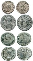 Estimate $200 GALLIENUS, Probus, Aurelian and Carus. Lot of Four Antoniniani. Includes the following: Gallienus. Asian mint. Captives seated at foot of trophy, palm ine exergue. RIC 652. EF, silvered 
