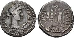 Roman Republican The Republicans. Brutus. Early summer 42 BC. AR Denarius (17.5mm, 2.98 g, 12h). Military mint traveling with Brutus in Lycia. Draped bust of Apollo right; lyre to right / Trophy compo