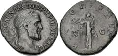 Roman Imperial Pupienus. AD 238. Æ Sestertius (29mm, 17.29 g, 12h). Rome mint. 1st emission. Laureate, draped, and cuirassed bust right / Victory standing left, holding wreath and palm frond. RIC IV 2