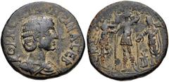 BITHYNIA, Nicaea. Salonina. Augusta, AD 254-268. Æ 25mm (9.43 g, 1h). Diademed and draped bust right / To left, Gallienus and Valerian standing vis-à-vis, clasping right hands, each holding long spear