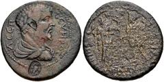 LYDIA, Hypaepa. Septimius Severus. AD 193-211. Æ 36mm (26.08 g, 6h). Laureate, draped, and cuirassed bust right; c/m: Artemis Anaïtis within oval incuse / Severus standing left, holding scepter, facin