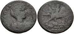 LYDIA, Hypaepa. Plautilla. Augusta, AD 202-205. Æ 28mmm (10.79 g, 6h). Flavius Hieraeus, magistrate. Draped bust right; c/m: Artemis Anaïtis within oval incuse / Emperor on horseback charging right, t