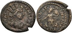 LYDIA, Magnesia ad Sipylum. Pseudo-autonomous issue. 2nd-3rd centuries AD. Æ 23mm (4.86 g, 5h). Turreted and draped bust of Tyche right / Cybele standing left, holding phiale and tympanum; lions flank