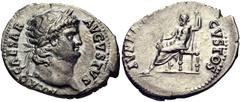 Nero. AD 54-68. AR Denarius (20mm, 3.04 g, 6h). Rome mint. Struck circa AD 64-65. Laureate head right / IVPPIT[ER] CVSTOS, Jupiter seated left on throne, holding thunderbolt and scepter. RIC I 53; RSC