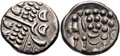 CELTIC, Britain. Durotriges . Uninscribed. Circa 65 BC-AD 45. AR Stater (18mm, 5.69 g, 6h). Durotrigan E, Abstract (Cranborne Chase) type. Devolved head of Apollo right / Disjointed horse left; pellet