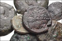 GREEK. Magna Graecia & Sicily. Æ of Sicily, Akragas & Syracuse. Includes: Akragas. Hemilitron. Eagle on hare / Crab and crayfish // Himera. Hemilitron. Nymph / Six pellets in wreath (3 coins) // Syrac