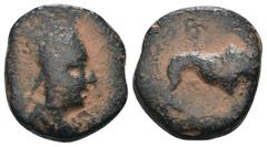 Greek Kings of Commagene. Samosata. Antiochos I. Theos. (69-34 BC). Æ Tetrachalkon. Obv: bust of Antiochos I. wearing tiara right. Rev: lion standing right. artificial sandpatina. Weight 6,75 gr - Dia