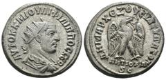 Roman Provincial Philipp I. Arabs. (244-249 AD). Billon Tetradrachm. Antioch. Obv: cuirassed bust of Philipp I. Arabs right. Rev: eagle spreading wings standing right holding wreath. Weight 12,58 gr -