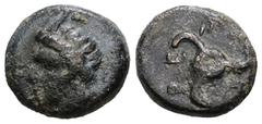 Greek DYNASTS OF LYCIA. Perikles (Circa 380-360 BC). Ae. Obv: Horned head of Pan left . Rev: Triskeles. Weight 2,41 gr - Diameter 11 mm.