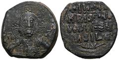 Byzantine Byzantine Anonymous Folles. temp. Basil II & Constantine VIII, circa 1020-1028. Æ Follis Class A3. Constantinople mint. Facing bust of Christ Pantokrator / +IҺSЧS/ XRISTЧS/ BASILЄЧ/ BASILЄ’ 