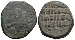 Byzantine Byzantine Anonymous Folles. temp. Basil II & Constantine VIII, circa 1020-1028. Æ Follis Class A3. Constantinople mint. Facing bust of Christ Pantokrator / +IҺSЧS/ XRISTЧS/ BASILЄЧ/ BASILЄ’ 