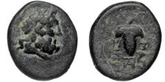 Greek LYDIA, Magnesia ad Sipylum AE (Circa 2nd-1st centuries BC). Laureate head of Zeus right Rev: ΜΑΓ ΣΙΠΥ Bunch of grapes. / monogram below/ Dane Kurth Lydia Volume Magnesia: 35.- BMC 2-3.- SNG Turk