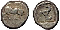 Greek DYNASTS of LYCIA. ( 8.59 g. 19 mm) Uncertain dynast. Circa 480/70-430 BC. AR Stater ‘Protodynastic’ period, Boar standing right. Rev: Triskeles in dotted square border within incuse square. Falg