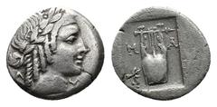 Greek (Silver.1.82g. 15mm) Lycia. Masikytes. Lycian League circa 35-30 BC. Hemidrachm AR Diademed head of Apollo right, Rev: kithara, within incuse square. Troxell Period IV, Series 4, 103; RPC 3304.