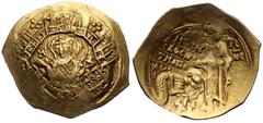 Gold and Electrum (Gold. 4.11g. 25mm) Byzantine Empire, Andronicus II, Hyperpyron, 1283-1295, gVF Gold hyperpyron of Constantinople Mint, bust of the Virgin Orans within city walls of Constantinople, 