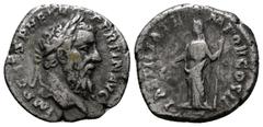 Roman Imperial (Silver, 2.97g 18mm) Pertinax, 193. Denarius Rome. Laureate and bearded head of Pertinax to right. Rev. Laetitia, draped and diademed, standing left, holding a wreath in her right hand 