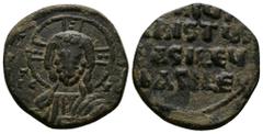 Byzantine (Bronze, 5.29g 22mm) Basil II & Constantine VIII. 1020-1028, anonymous issue. AE follis . Constantinople mint, ca. 1020-1030. nimbate bust of Christ facing, two pellets in each limb of the n