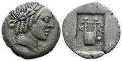 Greek (Silver 1.77g 19mm) Lycia. Masikytes circa 48-23 BC. Hemidrachm AR Laureate head of Apollo right / Lyra; all within incuse square