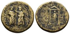 Roman Provincial (Bronze, 5.27gr 19mm) MYSIA, Pergamum. Augustus. 27 BC-AD 14. Homonoia with Sardes. Kephalion, grammateus. AE Demos of Sardes, standing facing and holding scepter, being crowned by De