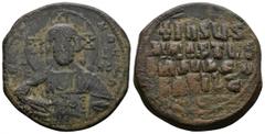 Byzantine (Bronze, 15.94gr 30mm) Anonymous Folles. temp. Basil II & Constantine VIII, circa 1020-1028. Constantinople mint. Facing bust of Christ Pantokrator Rev.+IҺSЧS/ XRISTЧS/ BASILЄЧ/ BASILЄ’ in f