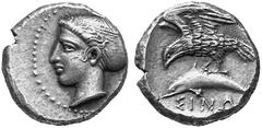THE ANCIENT WORLD GREEK COINAGE No.: 65 Estimate: USD 300 PAPHLAGONIA. Sinope. 410-350 BC. Drachm. 6.06 gm. Head of the nymph Sinope l., hair in sakkos/Sea-eagle l. on dolphin. SNG BMC Black Sea 1347f