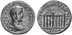 THE ANCIENT WORLD Roman Provincial Coins of Architectural Interest No.: 198 Estimate: USD 300 Neocaesaria. Severus Alexander, 222-235 AD. AE 28, local era 171 (234-5 AD). 15.56 gm. Laur. bust r. / Two