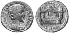 THE ANCIENT WORLD Roman Provincial Coins of Architectural Interest No.: 204 Estimate: USD 200 Heliopolis (Baalbek). Otacilia Severa. AE 28. 13.12 gm. Diad. bust r./ Temple of Jupiter with colonnade of