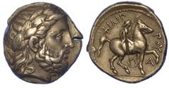 MONETE GRECHE REGNO DI MACEDONIA. FILIPPO II, 359-336 a.C. Tetradracma. Anfipoli. Testa laureata di Zeus a d. R/ Giovane cavaliere a d., che incorona il cavallo con la palma; ghirlanda sotto il cavall
