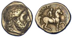 MONETE GRECHE REGNO DI MACEDONIA. FILIPPO II, 359-336 a.C. Tetradracma. Anfipoli. Testa laureata di Zeus a d. R/ Giovane cavaliere verso d., che incorona il cavallo con la palma. Le Rider Tf. 36,32ff.