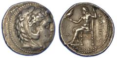 MONETE GRECHE REGNO DI MACEDONIA. FILIPPO III ARRIDEO, 323-317 a.C. Tetradracma. Babilonia, coniata sotto Arconte, Dokimo o Seleuco. Testa di Ercole a d. con copricapo di pelle di leone. R/ Zeus sedut