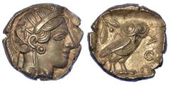 MONETE GRECHE ATTICA - ATENE. Tetradracma, 479-393 a.C. Testa di Athena a d. R/ Civetta a d.; dietro, crescente lunare e ramo di ulivo. SNG. (Cop.) 37. BMC. 62. g. 17,10. Diam. mm. 24,73. Arg. SPL Bel