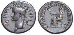 COLLEZIONE EMILIO CARRERA, MONETE DELL'IMPERO ROMANO OTTAVIANO AUGUSTO, 27 a.C. - 14 d.C., Dupondio, anni al 37-41 (Divo Augusto). Roma. Testa radiata a s.; ai lati, S – C. R/ Augusto, laureato e toga