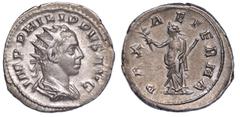 COLLEZIONE EMILIO CARRERA, MONETE DELL'IMPERO ROMANO FILIPPO II, 244–249., Antoniniano. Busto radiato e paludato a d. R/ La Pax stante regge ramo d'ulivo e scettro. Coh. 24. RIC III (Filippo I) 231c. 