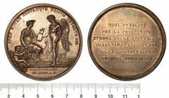 Medaglie del periodo napoleonico LA REPUBBLICA CISALPINA PER IL COMIZIO DI LIONE. Medaglia in argento anno X. Il genio delle Arti presenta alla Repubblica Cisalpina, seduta ed affiancata da un anonimo