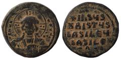 Byzantine Anonymous, time of Basil II and Constantine VIII, 1020-1028. Follis (bronze, 15.47 g, 32 mm), Constantinople. +EMMA-NOVHΛ bust of Christ facing, wearing nimbus cruciger with voided box in ea