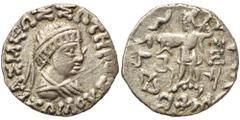 Indo Greek BAKTRIA. Indo-Greek Kingdom. Zoilos III Soter, circa 45-35 BC. Drachm (silver, 2.26 g, 16 mm). Diademed and draped bust right. Rev. Athena Alkidemos advancing left; kharoshthi letter in lef