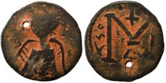 Byzantine Byzantine follis, circa 6-7th century, crude imitation. Follis (bronze, 4.78 g, 22 mm). Holed, fine.