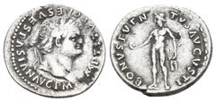 Imperial TITUS, 79-81 AD. AR, Denarius. Rome. Obv: IMP TITVS CAES VESPASIAN AVG PM. Laureate head of Titus, right. Rev: BONVS EVENTVS AVGVSTI. Bonus Eventus standing, left; holding patera, grain ears,