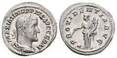 Imperial MAXIMINUS THRAX, 235-238 AD. AR, Denarius. Rome. Obv: MAXIMINVS PIVS AVG GERM. Laureate, draped and cuirassed bust of Maximinus, right. Rev: PROVIDENTIA AVG. Providentia standing left with co