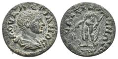 ROMAN PROVINCIAL LYDIA. Thyateira. Valerian II AD 256-258. AE. Obv: K OYAΛΕΡIANOC Bare-headed, draped and cuirassed bust right. Rev: ΘYATEIΡHNΩN Apollo standing left, chlamys over shoulders and fallin