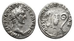 ROMAN IMPERIAL NERVA, 96-98 AD. AR, Denarius. Rome. Obv: IMP NERVA CAES AVG P M TR POT II. Laureate head of Nerva, right. Rev: COS III PATER PATRIAE. Priestly implements: simpulum, sprinkler, ewer and