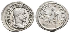 ROMAN IMPERIAL MAXIMINUS THRAX (235-238 AD). AR, Denarius. Rome. Obv: IMP MAXIMINVS PIVS AVG. Bust of Maximinus I, laureate, draped, cuirassed, right Rev: SALVS AVGVSTI. Salus, draped, seated left, fe