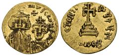 BYZANTINE CONSTANS II, CONSTANTINE IV, 641-668 AD. AV, Solidus. Constantinople. Obv: δ N CONSTANTINЧS C CONSτANτI Crowned facing busts of Constans and Constantine, each wearing chlamys; cross above. R