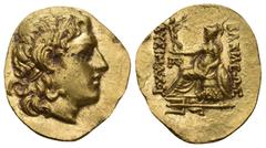 GREEK KINGS OF THRACE. Lysimachos (305-281 BC). GOLD Stater. Byzantion. Obv: Diademed head of the deified Alexander right, with horn of Ammon. Rev: ΒΑΣΙΛΕΩΣ / ΛΥΣΙΜΑΧΟΥ. Athena seated left on throne, 