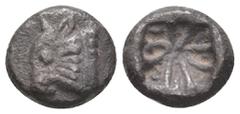 GREEK LYCIA. Uncertain (Circa 520-470/60 BC). AR Third Stater. Predynastic period. Obv: Head of bull or calf left. Rev: Incuse square with internal lines of uncertain pattern. Müseler –; Falghera –; R