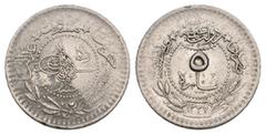 Ottomans OTTOMAN. Mehmed V, AH 1327-1336 / 1909-1918 AD. Qustantiniya mint. Dated AH 1327. AR 5 Para. 1.75g 16.4m