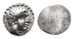 Greek Coins CYPRUS. Salamis AR Obol. Evagoras I(?), Circa 411-374/3 BC. Obv: Head of male right within border of dots. Rev: Blank. Tziambazis 116; SNG Copenhagen 42; BMC 47. Condition: Very fine. Weig